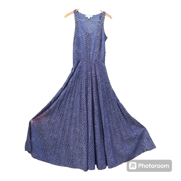 Michael Kors Womens Maxi Chevron Dress Small Blue White Striped Sleevless - Picture 8 of 9